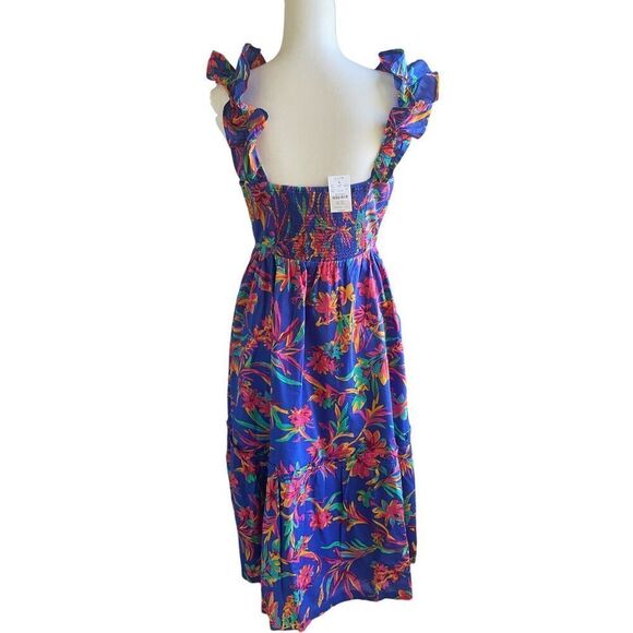 NWT JCrew Floral Tropical Square Neck Midi Dress Blue Size 8 - Picture 4 of 16